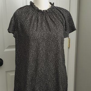 Express Polka Dot Ruffle Mock Neck Top
